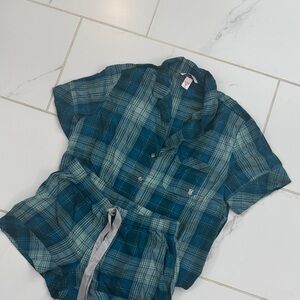 Victoria's Secret NWOT Teal Plaid Shorts pajama set